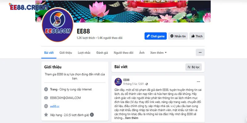 Liên hệ EE88 qua mạng xã hội