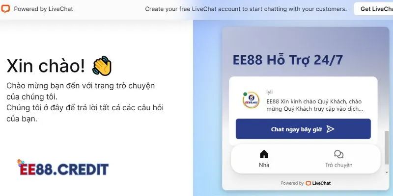 Gửi câu hỏi đến nhà cái EE88 bằng Live Chat để được trả lời ngay